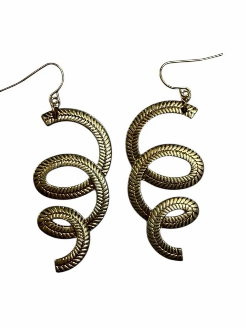 Vintage Brass Gold Snake Coil Drop Earrings